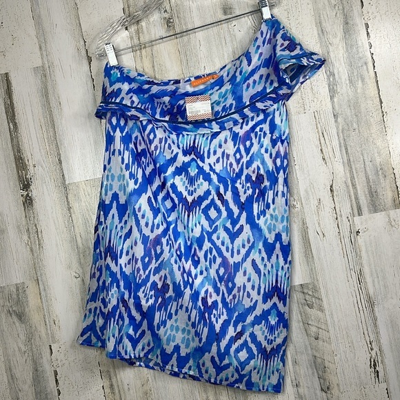 NWT Oliphant Dress One Shoulder Ruffle Blue‎ Aqua Ikat Dress Tuckernuck Sundress - Picture 1 of 15